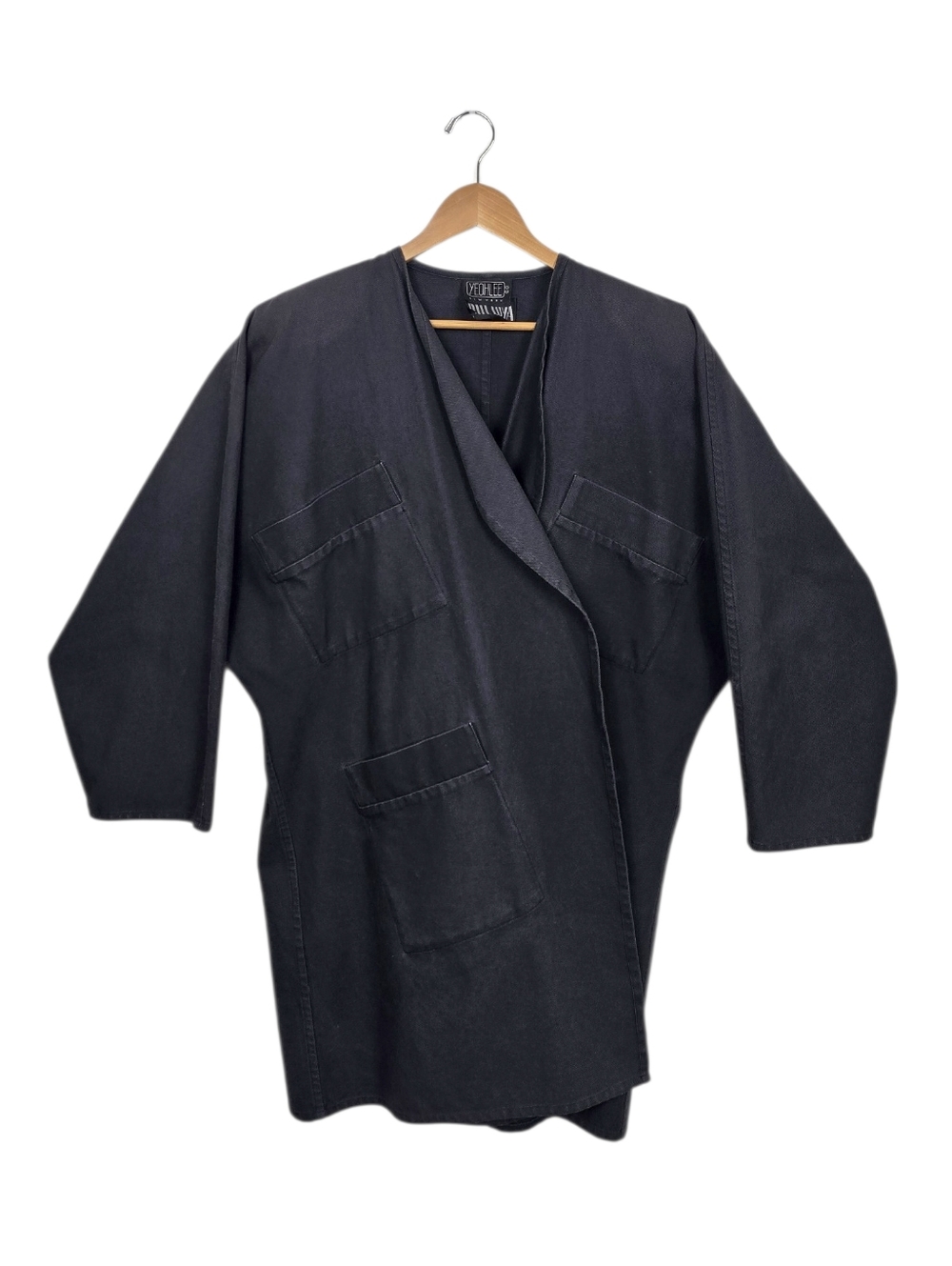 Yeohlee NY Vintage Cocoon Jacket Gray Canvas Kimono Sleeve Avant Garde Coat OS